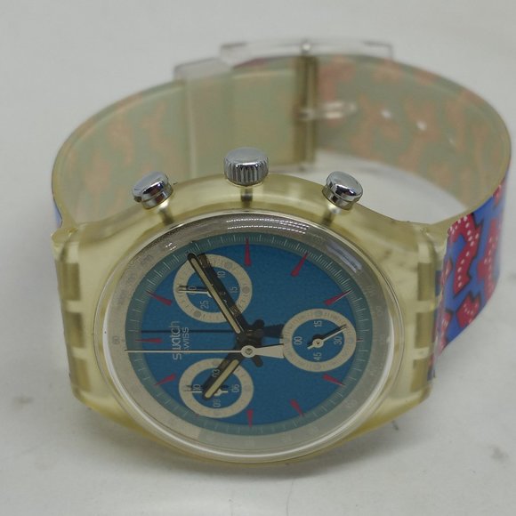 VINTAGE 1992 Swatch Chrono SCK100 "Wild Card" 37mm Swiss Made Watch NOS - Picture 5 of 11